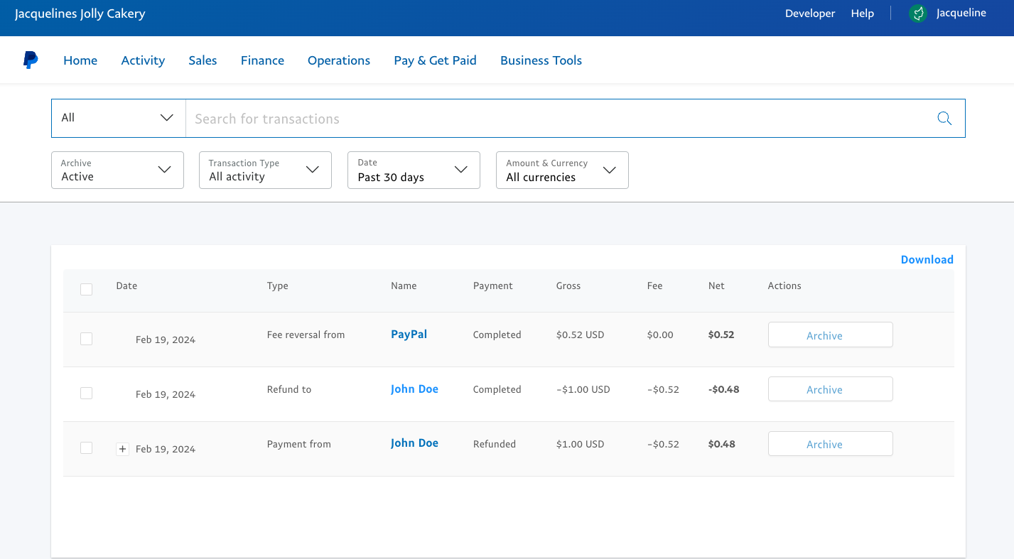 All Transactions Page