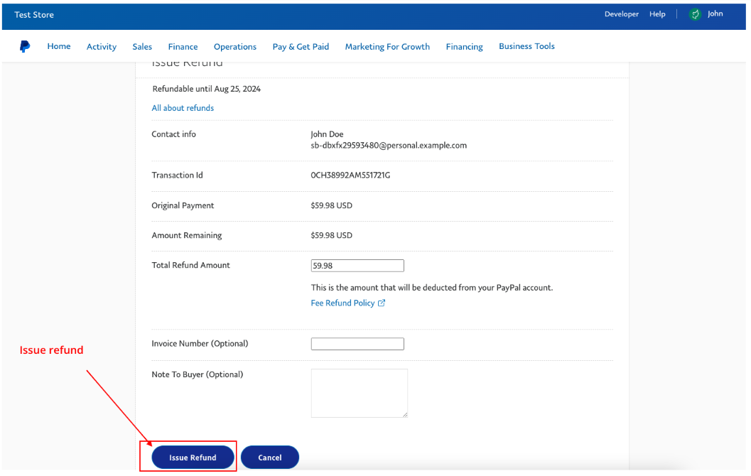 PayPal Issue Refund