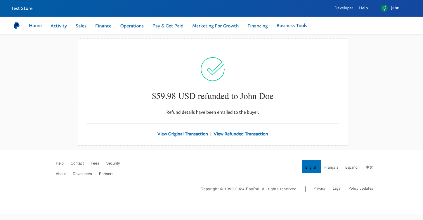 PayPal Refund Confirmed
