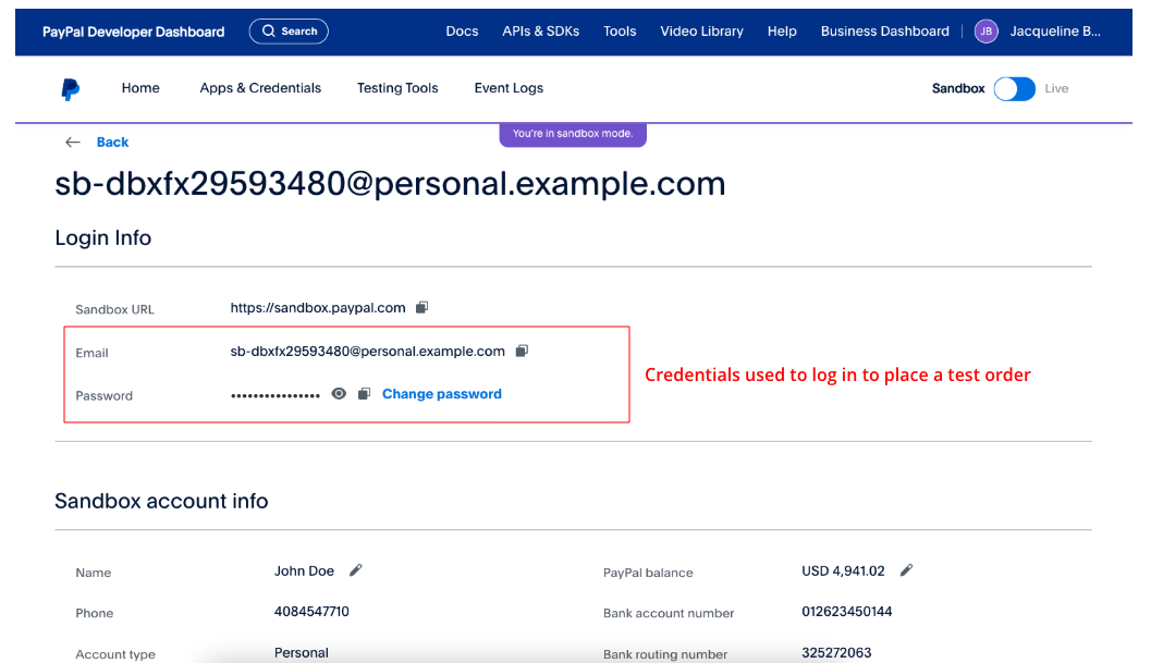 Personal Account Details